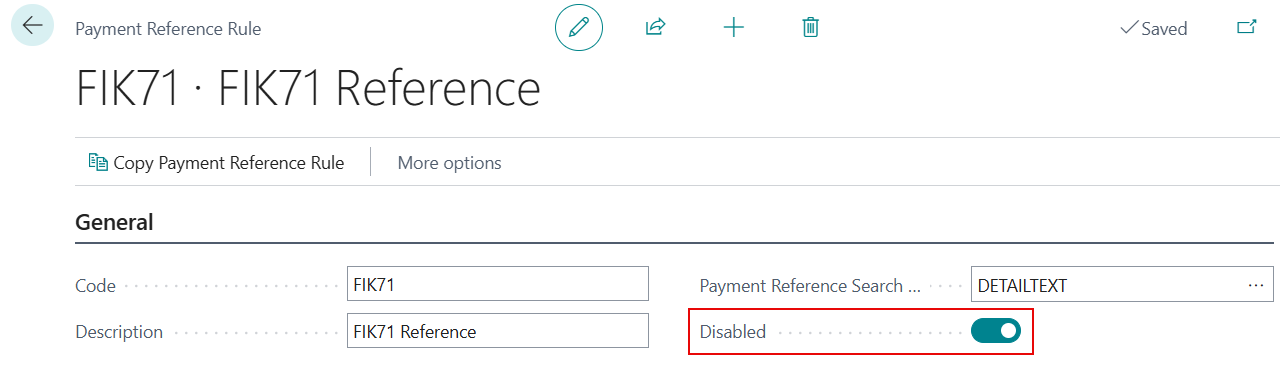 Disable a payment reference rule