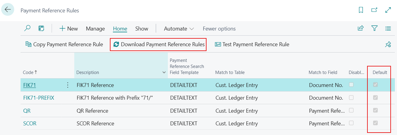 Default payment reference rules